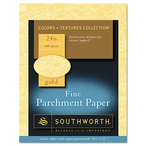 Parchment Specialty Paper, 24 lb Bond Weight, 8.5 x 11, Gold, 100/Pack