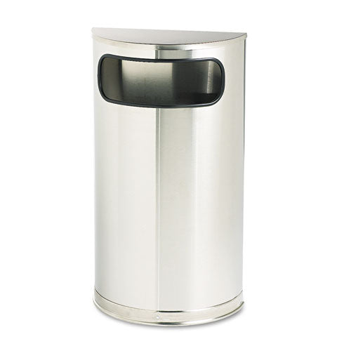 European and Metallic Series Half-Round Waste Receptacle, 9 gal, Steel, Satin Stainless