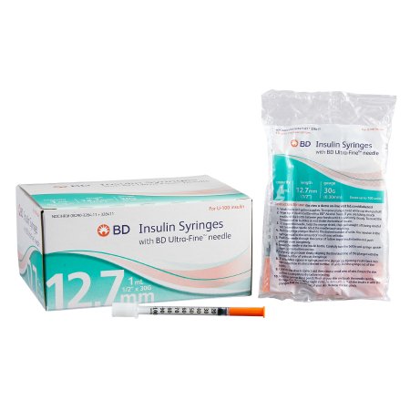 Standard Insulin Syringe with Needle Ultra-Fine™ 1 mL 1/2 Inch 30 Gauge NonSafety Regular Wall