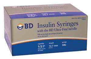 Standard Insulin Syringe with Needle Ultra-Fine™ 0.5 mL 1/2 Inch 30 Gauge NonSafety Regular Wall