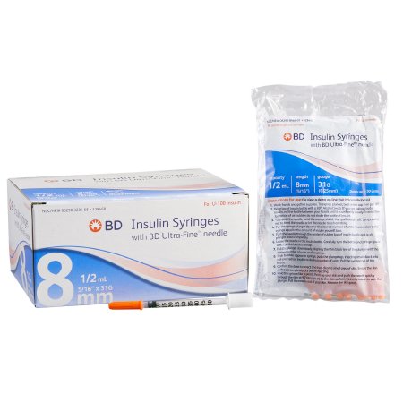 Standard Insulin Syringe with Needle Ultra-Fine™ Lo-Dose™ 0.5 mL 5/16 Inch 31 Gauge NonSafety Regular Wall