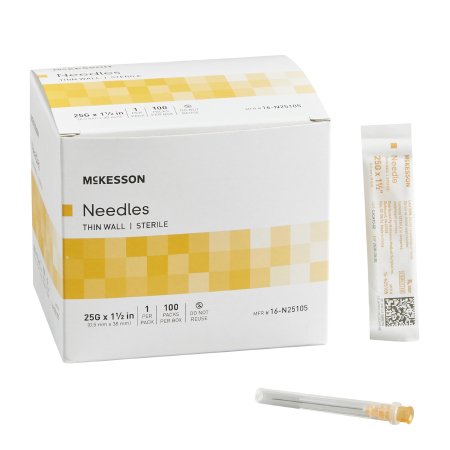 Hypodermic Needle McKesson 1-1/2 Inch Length 25 Gauge Thin Wall Without Safety