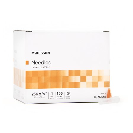 Hypodermic Needle McKesson 5/8 Inch Length 25 Gauge Thin Wall Without Safety