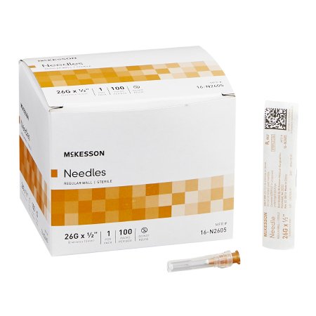 Hypodermic Needle McKesson 1/2 Inch Length 26 Gauge Regular Wall Without Safety