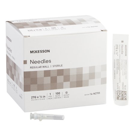 Hypodermic Needle McKesson 1/2 Inch Length 27 Gauge Regular Wall Without Safety