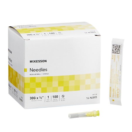 Hypodermic Needle McKesson 1/2 Inch Length 30 Gauge Regular Wall Without Safety