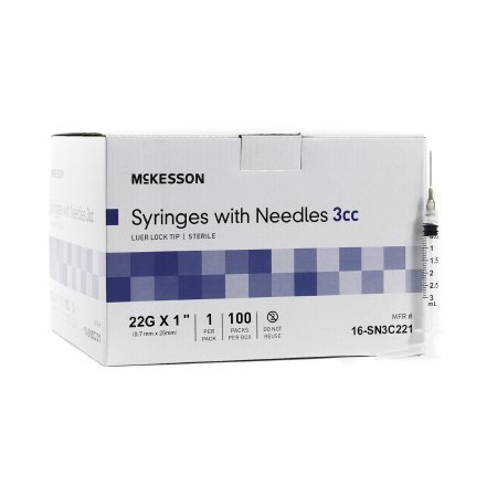 Standard Hypodermic Syringe with Needle McKesson 3 mL 1 Inch 22 Gauge NonSafety Thin Wall