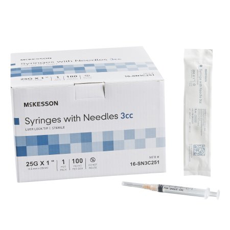 Standard Hypodermic Syringe with Needle McKesson 3 mL 1 Inch 23 Gauge NonSafety Thin Wall