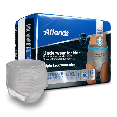 Male Adult Absorbent Underwear Attends® For Men Pull On with Tear Away Seams Large / X-Large Disposable Heavy Absorbency