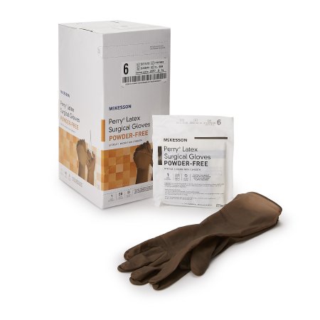 Surgical Glove McKesson Perry® Size 6 Sterile Latex Standard Cuff Length Smooth Brown Not Chemo Approved