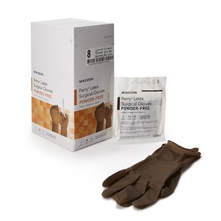 Surgical Glove McKesson Perry® Size 8 Sterile Latex Standard Cuff Length Smooth Brown Not Chemo Approved