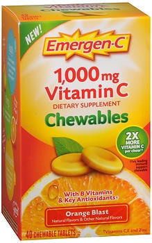 Vitamin C Supplement Emergen-C® Ascorbic Acid 1000 mg Strength Chewable Tablet 40 per Box Orange Flavor