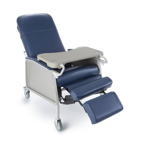 3-Position Recliner McKesson Blue Vinyl Four 5 Inch Casters With 2 Locks