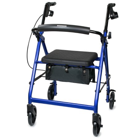 4 Wheel Rollator McKesson Blue Adjustable Height / Folding Aluminum Frame