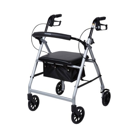 4 Wheel Rollator McKesson Silver Adjustable Height / Folding Aluminum Frame