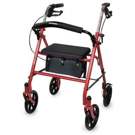 4 Wheel Rollator McKesson Red Adjustable Height / Folding Steel Frame