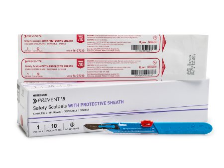 Safety Scalpel McKesson Prevent® B No. 10 Stainless Steel / Plastic Classic Grip Handle Sterile Disposable
