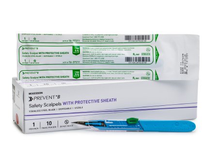 Safety Scalpel McKesson Prevent® B No. 11 Stainless Steel / Plastic Classic Grip Handle Sterile Disposable
