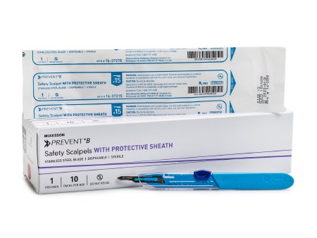 Safety Scalpel McKesson Prevent® B No. 15 Stainless Steel / Plastic Classic Grip Handle Sterile Disposable