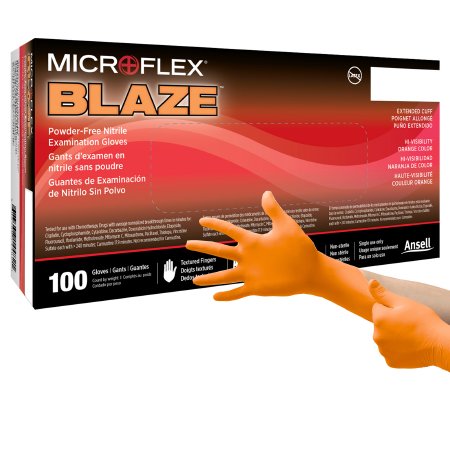 Exam Glove MICROFLEX® Blaze® X-Large NonSterile Nitrile Standard Cuff Length Textured Fingertips Orange Not Rated