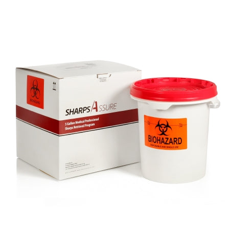 Mailback Sharps Container Sharps Assure White Base 14 H X 15 W X 14 l Inch Horizontal / Vertical Entry 5 Gallon