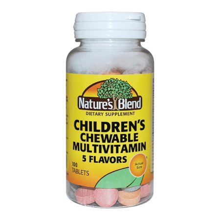 Pediatric Multivitamin Supplement Nature's Blend Vitamin / Minerals 100 mg Strength Chewable Tablet 100 per Bottle Assorted Fruit Flavors