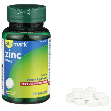Mineral Supplement sunmark® Zinc Gluconate 50 mg Strength Tablet 100 per Bottle Unflavored