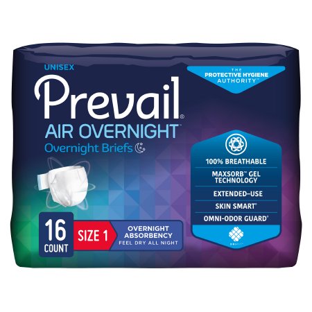 Unisex Adult Incontinence Brief Prevail Air™ Overnight Size 1 Disposable Heavy Absorbency