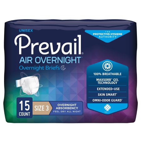 Unisex Adult Incontinence Brief Prevail Air™ Overnight Size 3 Disposable Heavy Absorbency