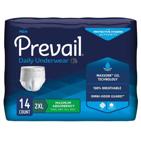 Male Adult Absorbent Underwear Prevail® Men's Daily Underwear Pull On with Tear Away Seams 2X-Large Disposable Heavy Absorbency