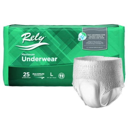 Unisex Adult Absorbent Underwear Rely® Maximum Pull On with Tear Away Seams Large Disposable Heavy Absorbency