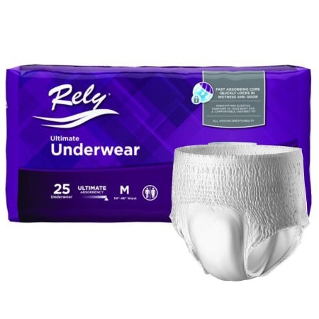 Unisex Adult Absorbent Underwear Rely® Ultimate Pull On with Tear Away Seams Medium Disposable Heavy Absorbency