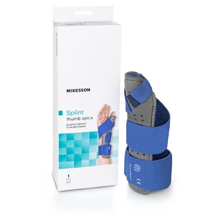 Thumb Splint McKesson Adult Small / Medium Hook and Loop Strap Closure Right Hand Blue / Gray