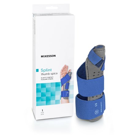 Thumb Splint McKesson Adult Small / Medium Hook and Loop Strap Closure Left Hand Blue / Gray