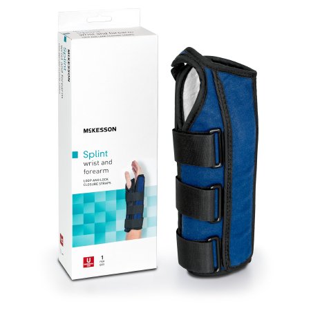 Wrist / Forearm Brace McKesson Aluminum / Nylon / Foam / Flannelette Left Hand Black / Blue One Size Fits Most