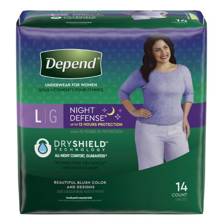 Female Adult Absorbent Underwear Depend® Night Defense® Pull On with Tear Away Seams Large Disposable Heavy Absorbency