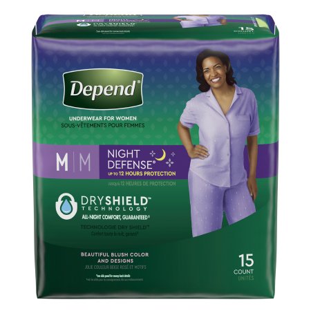 Female Adult Absorbent Underwear Depend® Night Defense® Pull On with Tear Away Seams Medium Disposable Heavy Absorbency