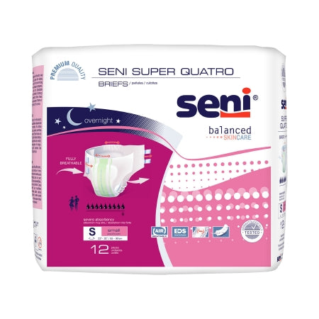 Unisex Adult Incontinence Brief Seni® Super Quatro Small Disposable Heavy Absorbency