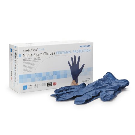 Exam Glove McKesson Confiderm® 6.8C Large NonSterile Nitrile Standard Cuff Length Textured Fingertips Blue Chemo Tested / Fentanyl Tested