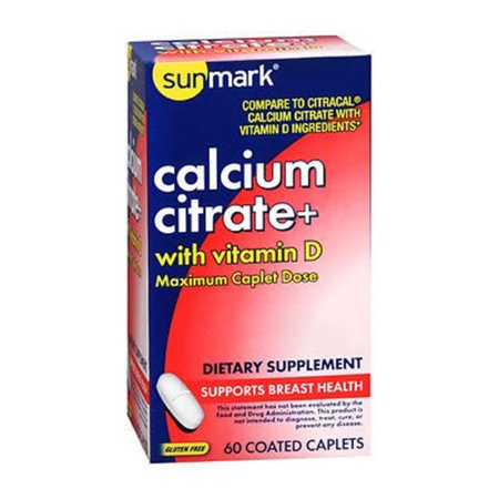 Joint Health Supplement sunmark® Calcium Citrate / Vitamin D 500 IU - 630 mg Strength Caplet 60 per Bottle