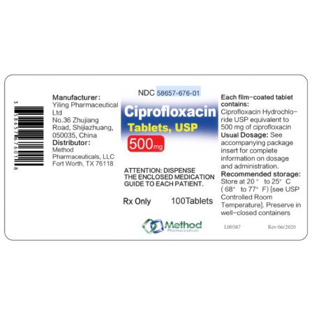 Ciprofloxacin HCl 500 mg Tablet Bottle 100 Tablets