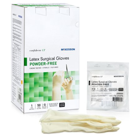 Surgical Glove Confiderm® LT Size 7.5 Sterile Latex Standard Cuff Length Fully Textured Ivory Chemo Tested