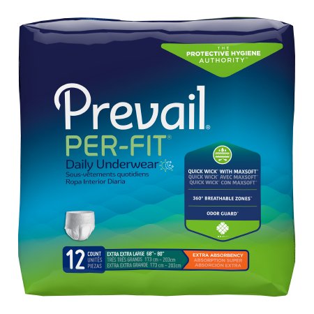 Unisex Adult Absorbent Underwear Prevail® Per-Fit® Pull On with Tear Away Seams 2X-Large Disposable Heavy Absorbency