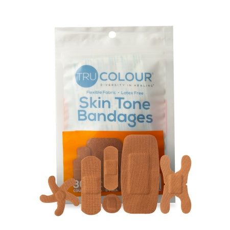 Waterproof Adhesive Strip Tru-Colour® Assorted Sizes Fabric Rectangle / Spot / Patch / Fingertip / Knuckle Brown Sterile