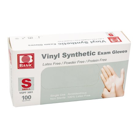 Exam Glove Basic® Small NonSterile Vinyl Standard Cuff Length Smooth White Not Rated