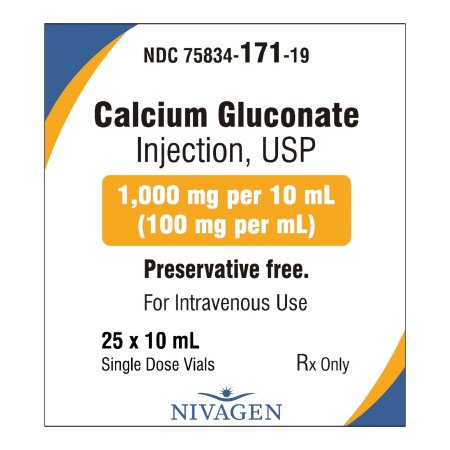 Replacement Preparation Calcium Gluconate, Preservative Free 10%, 100 mg / mL Injection Single-Dose Vial 10 mL