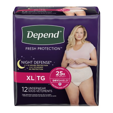 Female Adult Absorbent Underwear Depend® Night Defense® Pull On with Tear Away Seams X-Large Disposable Heavy Absorbency