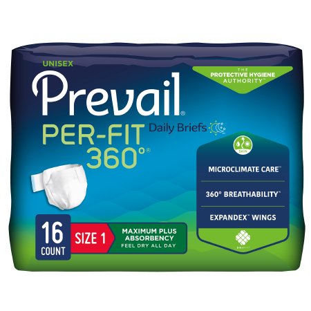 Unisex Adult Incontinence Brief Prevail® Per-Fit 360°™ Size 1 Disposable Heavy Absorbency