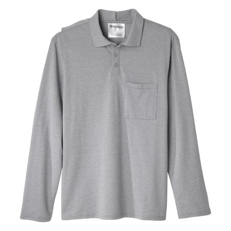 Adaptive Polo Shirt Silverts® 2X-Large Heather Gray 1 Pocket Long Sleeve Male