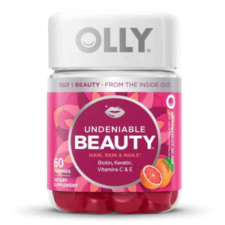 Dietary Supplement OLLY® Undeniable Beauty® Biotin / Vitamin C / Vitamin E / Keratin 2500 mcg - 15 mg - 7.5 mg - 50 mg Strength Gummy 60 per Bottle Grapefruit Glam Flavor